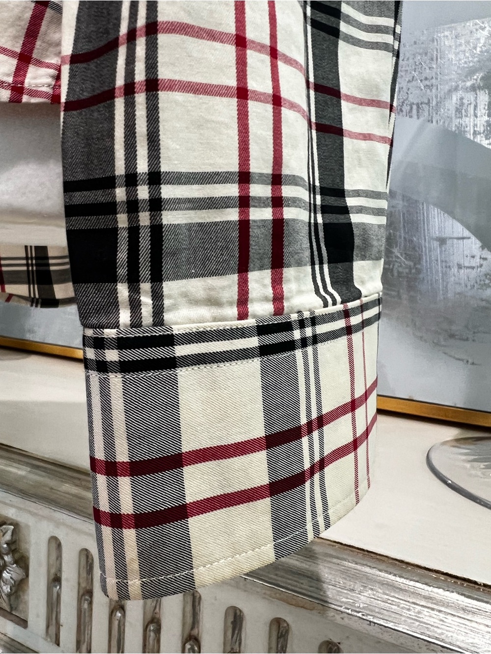 Ralph Lauren Plaid Ruffle Front Button-Up Shirt - Cream/Black/Red - Picture 4 of 12